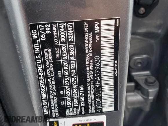 2017 Mercedes-Benz GLS 450 with VIN 4JGDF6EE4HA979630, listed as a Copart auction lot 67554454 with 100,653 mi miles and Clean Title. Bid and sale history available at DreamBid. Image 14.