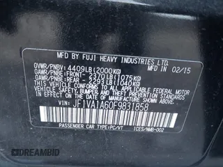 2015 Subaru WRX with VIN JF1VA1A60F9831858, listed as a IAAI auction lot 41360764 with 99,199 mi miles. Bid and sale history available at carsss.com. Image 9.