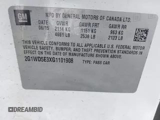 2016 Chevrolet Impala Limited Police Police with VIN 2G1WD5E3XG1101908, listed as a IAAI auction lot 41461498 with 141,481 mi miles. Bid and sale history available at carsss.com. Image 9.