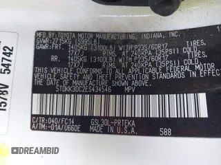 2014 Toyota Sienna LE AAS with VIN 5TDKK3DC2ES434546, listed as a IAAI auction lot 42227745 with 175,445 mi miles and . Bid and sale history available at DreamBid. Image 9.