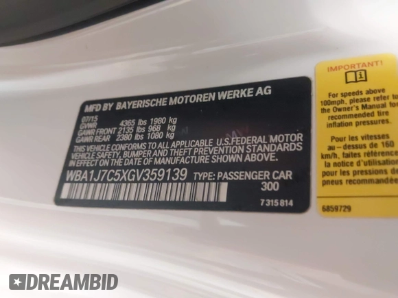2016 BMW 2 Series M235i with VIN WBA1J7C5XGV359139, listed as a IAAI auction lot 42084849 with 78,574 mi miles. Bid and sale history available at carsss.com. Image 9.