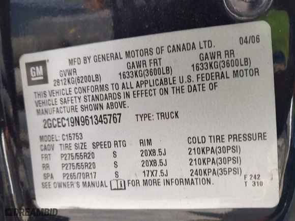 2006 Chevrolet Silverado SS with VIN 2GCEC19N961345767, listed as a IAAI auction lot 41634329 with NaN miles. Bid and sale history available at carsss.com. Image 9.