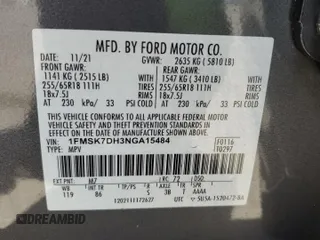 2022 Ford Explorer XLT с VIN 1FMSK7DH3NGA15484, выставлен на аукционе Copart как лот 57819405 с пробегом 50 386 миль миль и Списание • Salvage title. История ставок и продаж доступна на DreamBid. Изображение 13.