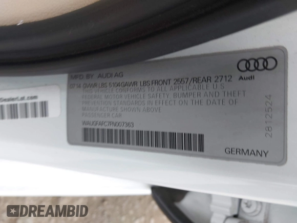 2015 Audi A6 Premium Plus with VIN WAUGFAFC7FN007363, listed as a IAAI auction lot 42190918 with 83,493 mi miles and . Bid and sale history available at DreamBid. Image 9.