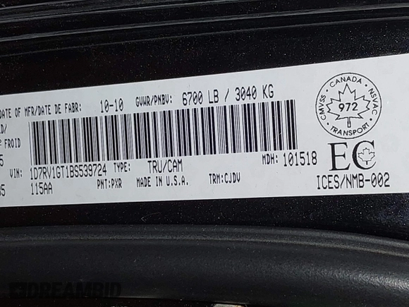 2011 Ram 1500 Big Horn с VIN 1D7RV1GT1BS539724, выставлен на аукционе IAAI как лот 41382316 с пробегом 149 861 миль миль и . История ставок и продаж доступна на DreamBid. Изображение 9.