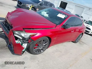 2018 Infiniti Q50 Red Sport 400 with VIN JN1FV7AP2JM460824, listed as a IAAI auction lot 42077854 with 91,062 mi miles and . Bid and sale history available at DreamBid. Image 17.