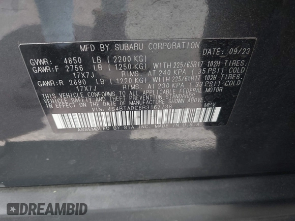 2024 Subaru Outback Premium z VIN 4S4BTADC6R3167738, wystawiony jako IAAI lot #42365604 z przebiegiem 20 443 mil mil oraz . Historia ofert i sprzedaży dostępna na DreamBid. Obrazek 9.