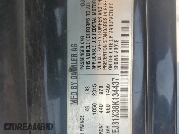 2008 Smart fortwo Pure with VIN WMEEJ31X38K134437, listed as a Copart auction lot 60507845 with Not provided miles and Salvage title. Bid and sale history available at DreamBid. Image 13.