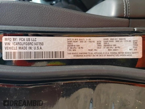 2024 Dodge Durango Pursuit with VIN 1C4RDJFG6RC147750, listed as a Copart auction lot 63186105 with 4,803 mi miles and Salvage title. Bid and sale history available at DreamBid. Image 12.