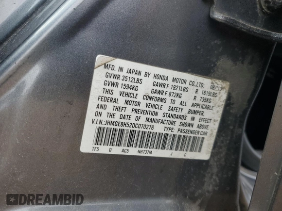 2013 Honda Fit Sport with VIN JHMGE8H52DC070276, listed as a Copart auction lot 50663925 with 170,716 mi miles and Salvage Title. Bid and sale history available at carsss.com. Image 15.