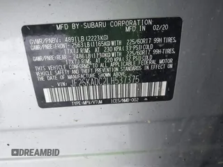 2020 Subaru Forester z VIN JF2SKADC2LH537375, wystawiony jako IAAI lot #41027656 z przebiegiem Nie podano mil oraz . Historia ofert i sprzedaży dostępna na DreamBid. Obrazek 9.