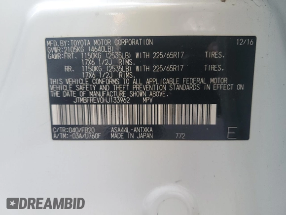 2017 Toyota RAV4 LE with VIN JTMBFREV0HJ133962, listed as a Copart auction lot 48344435 with Not provided miles and Salvage title. Bid and sale history available at DreamBid. Image 13.