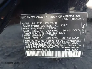 2024 Volkswagen Atlas SE с VIN 1V2JR2CA8RC622379, выставлен на аукционе IAAI как лот 41650590 с пробегом 5 962 миль миль и . История ставок и продаж доступна на DreamBid. Изображение 9.