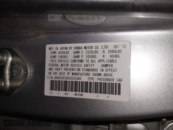 2012 Acura TSX Special Edition z VIN JH4CU2E88CC025368, wystawiony jako IAAI lot #41524028 z przebiegiem 135 434 mil mil oraz . Historia ofert i sprzedaży dostępna na DreamBid. Obrazek 9.