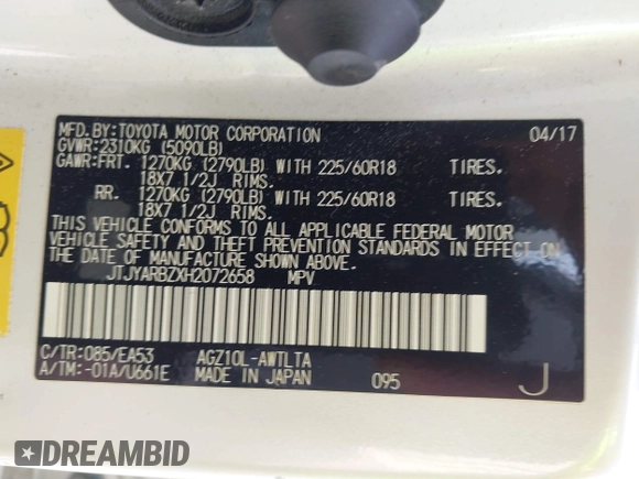2017 Lexus NX 200t with VIN JTJYARBZXH2072658, listed as a IAAI auction lot 42220365 with 238,425 mi miles and . Bid and sale history available at DreamBid. Image 9.