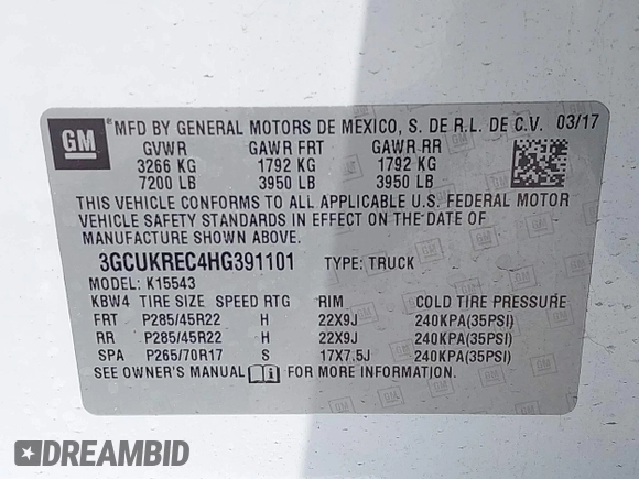 2017 Chevrolet Silverado 1500 LT with VIN 3GCUKREC4HG391101, listed as a IAAI auction lot 42129151 with 84,670 mi miles and . Bid and sale history available at DreamBid. Image 9.