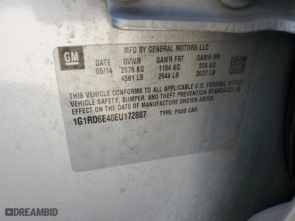 2014 Chevrolet Volt with VIN 1G1RD6E40EU172807, listed as a Copart auction lot 48305285 with NaN miles and Clean Title. Bid and sale history available at carsss.com. Image 12.