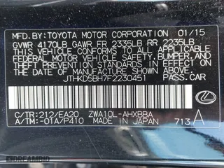 2015 Lexus CT 200h Hybrid with VIN JTHKD5BH7F2230451, listed as a IAAI auction lot 42024891 with 204,561 mi miles. Bid and sale history available at carsss.com. Image 9.