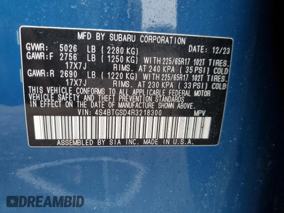 2024 Subaru Outback Wilderness with VIN 4S4BTGSD4R3218300, listed as a Copart auction lot 50718375 with 13,542 mi miles and Salvage title. Bid and sale history available at DreamBid. Image 13.