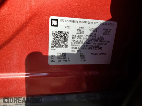 2023 GMC Terrain SLT z VIN 3GKALPEG3PL213505, wystawiony jako Copart lot #55427915 z przebiegiem 40 400 mil mil oraz Szkoda całkowita • Salvage title. Historia ofert i sprzedaży dostępna na DreamBid. Obrazek 13.