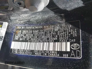 2019 Toyota Corolla L z VIN 2T1BURHE5KC237383, wystawiony jako IAAI lot #41782952 z przebiegiem 106 028 mil mil oraz . Historia ofert i sprzedaży dostępna na DreamBid. Obrazek 9.