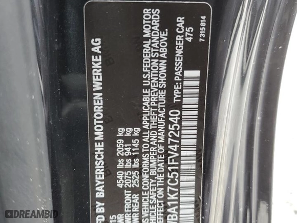 2015 BMW 2 Series 228i xDrive with VIN WBA1K7C51FV472540, listed as a Copart auction lot 63658174 with 119,567 mi miles and Salvage Title. Bid and sale history available at carsss.com. Image 15.