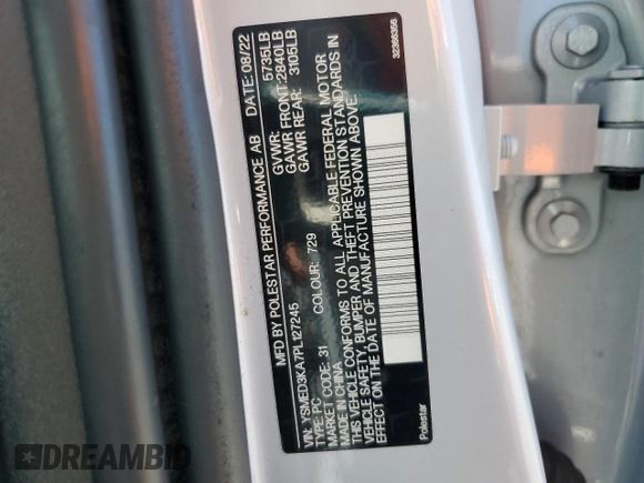 2023 Polestar 2 z VIN YSMED3KA7PL127245, wystawiony jako Copart lot #58486935 z przebiegiem 39 736 mil mil oraz Czysty tytuł • Clean title. Historia ofert i sprzedaży dostępna na DreamBid. Obrazek 12.