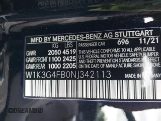 2022 Mercedes-Benz A 220 with VIN W1K3G4FB0NJ342113, listed as a IAAI auction lot 42038686 with 42,150 mi miles and . Bid and sale history available at DreamBid. Image 9.