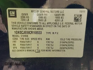 2012 Chevrolet Suburban LT with VIN 1GNSCJE09CR168533, listed as a IAAI auction lot 42142325 with 250,582 mi miles. Bid and sale history available at carsss.com. Image 9.