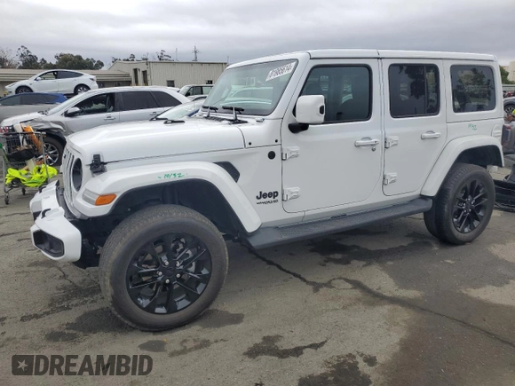 2021 Jeep Wrangler Unlimited Sahara High Altitude with VIN 1C4HJXEM2MW539162, listed as a Copart auction lot 81985614 with Not provided miles and Salvage title. Bid and sale history available at DreamBid. Image 1.