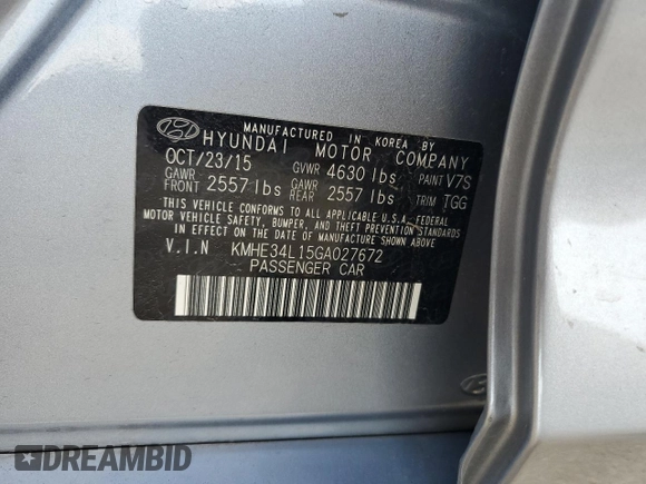 2016 Hyundai Sonata Hybrid Limited with VIN KMHE34L15GA027672, listed as a Copart auction lot 47058605 with 92,455 mi miles and Salvage Title. Bid and sale history available at carsss.com. Image 12.