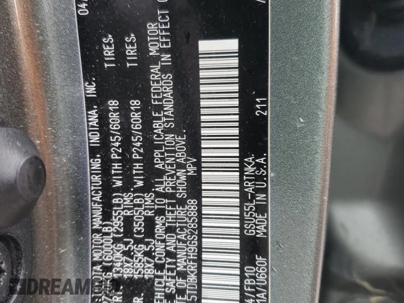 2016 Toyota Highlander LE z VIN 5TDBKRFH9GS285888, wystawiony jako Copart lot #58418395 z przebiegiem 75 512 mil mil oraz Szkoda całkowita • Salvage title. Historia ofert i sprzedaży dostępna na DreamBid. Obrazek 14.