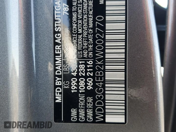 2019 Mercedes-Benz A 220 with VIN WDD3G4EB2KW002770, listed as a Copart auction lot 49415155 with 89,054 mi miles and Clean Title. Bid and sale history available at DreamBid. Image 12.