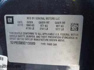 2014 Chevrolet Cruze 2LT with VIN 1G1PE5SB5E7138989, listed as a IAAI auction lot 41635614 with 78,017 mi miles. Bid and sale history available at carsss.com. Image 9.