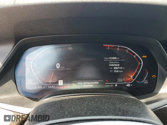 2019 BMW X5 xDrive40i with VIN 5UXCR6C51KLL23163, listed as a Copart auction lot 58598455 with 151,698 mi miles and Salvage title. Bid and sale history available at DreamBid. Image 9.