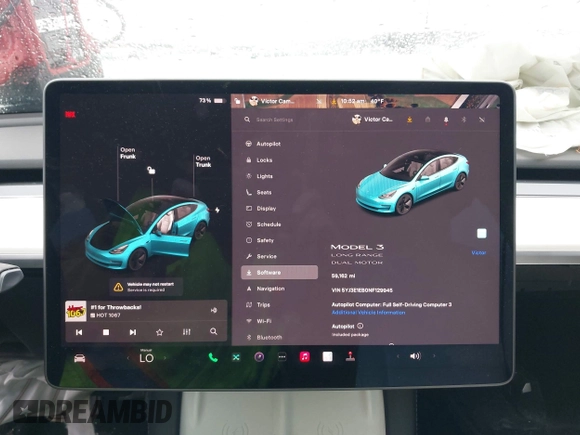 2022 Tesla Model 3 Long Range with VIN 5YJ3E1EB0NF129945, listed as a IAAI auction lot 41965531 with 59,162 mi miles and . Bid and sale history available at DreamBid. Image 7.