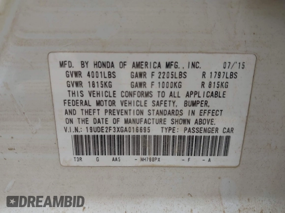2016 Acura ILX with VIN 19UDE2F3XGA016695, listed as a IAAI auction lot 42632444 with 157,219 mi miles and . Bid and sale history available at DreamBid. Image 9.