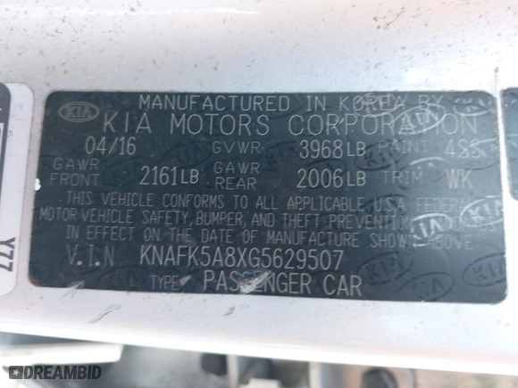 2016 Kia Forte 5-Door LX with VIN KNAFK5A8XG5629507, listed as a IAAI auction lot 42098605 with 140,627 mi miles. Bid and sale history available at carsss.com. Image 9.