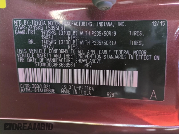 2015 Toyota Sienna SE with VIN 5TDXK3DC8FS688561, listed as a Copart auction lot 46541245 with 73,653 mi miles and Salvage Title. Bid and sale history available at carsss.com. Image 14.
