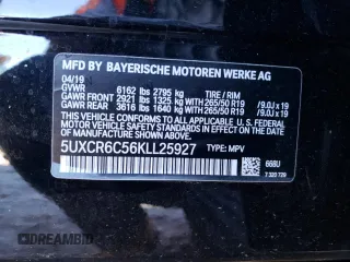 2019 BMW X5 xDrive40i with VIN 5UXCR6C56KLL25927, listed as a Copart auction lot 65216322 with 0 mi miles. Bid and sale history available at carsss.com. Image 10.
