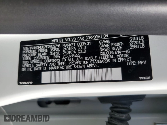 2015 Volvo XC60 T5 Drive-E Premier z VIN YV440MDB7F2602716, wystawiony jako Copart lot #43380785 z przebiegiem 78 357 mil mil oraz Szkoda całkowita • Salvage title. Historia ofert i sprzedaży dostępna na DreamBid. Obrazek 12.