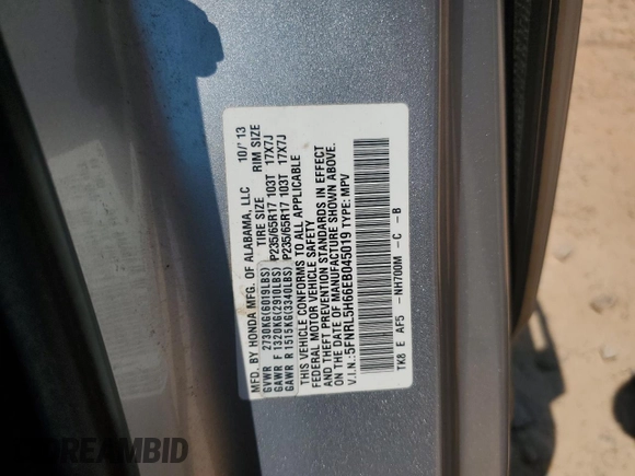 2014 Honda Odyssey EX-L z VIN 5FNRL5H66EB045019, wystawiony jako Copart lot #62899125 z przebiegiem 179 298 mil mil oraz Szkoda całkowita • Salvage title. Historia ofert i sprzedaży dostępna na DreamBid. Obrazek 13.