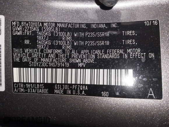 2017 Toyota Sienna XLE Auto Access Seat with VIN 5TDYZ3DC1HS791419, listed as a IAAI auction lot 41332726 with 85,433 mi miles and . Bid and sale history available at DreamBid. Image 9.