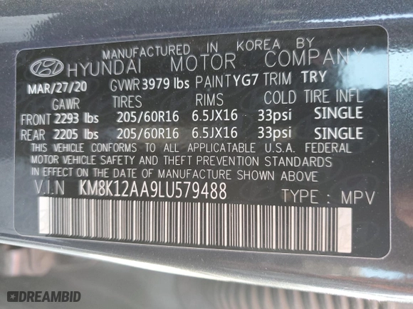 2020 Hyundai Kona SE with VIN KM8K12AA9LU579488, listed as a Copart auction lot 46861755 with 58,886 mi miles and Salvage Title. Bid and sale history available at carsss.com. Image 13.