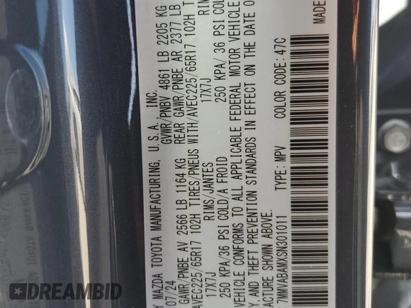 2025 Mazda CX-50 S Select with VIN 7MMVABAMXSN301011, listed as a Copart auction lot 77063504 with Not Provided miles and Salvage Title. Bid and sale history available at DreamBid. Image 13.