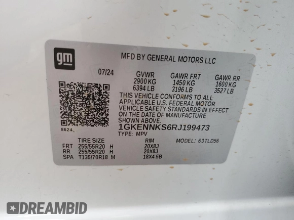 2024 GMC Acadia AWD Elevation z VIN 1GKENNKS6RJ199473, wystawiony jako Copart lot #53813095 z przebiegiem 21 566 mil mil oraz Szkody całkowita. Historia ofert i sprzedaży dostępna na DreamBid. Obrazek 13.