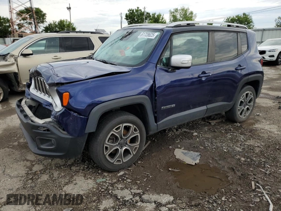 2017 Jeep Renegade Limited with VIN ZACCJBDBXHPE88574, listed as a Copart auction lot 61728625 with 106,116 mi miles and Salvage title. Bid and sale history available at DreamBid. Image 1.