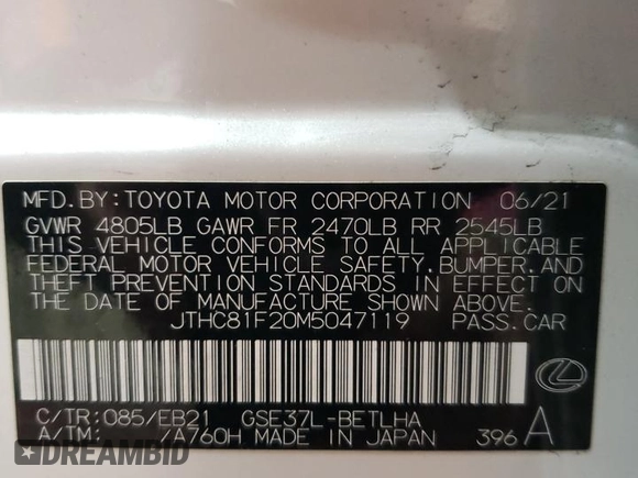 2021 Lexus IS with VIN JTHC81F20M5047119, listed as a Copart auction lot 87602185 with 16,575 mi miles and Salvage Title. Bid and sale history available at carsss.com. Image 14.