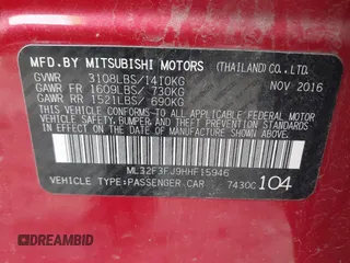2017 Mitsubishi Mirage ES z VIN ML32F3FJ9HHF15946, wystawiony jako IAAI lot #41975322 z przebiegiem 90 759 mil mil oraz . Historia ofert i sprzedaży dostępna na DreamBid. Obrazek 9.