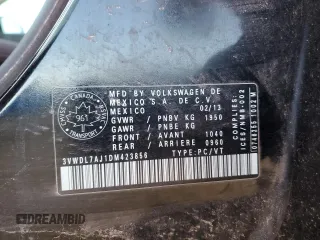 2013 Volkswagen Jetta Comfortline with VIN 3VWDL7AJ1DM423856, listed as a Copart auction lot 48289795 with 240,599 mi miles and Salvage title. Bid and sale history available at DreamBid. Image 12.